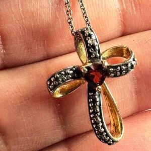 CROSS PENDANT NECKLACE GEMSTONE AND MARCASITE GOLD OVER STERLING PETITE 5509 L